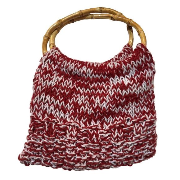 Vintage hand crocheted knit purse/handbag w/round bamboo handles - Picture 3 of 14